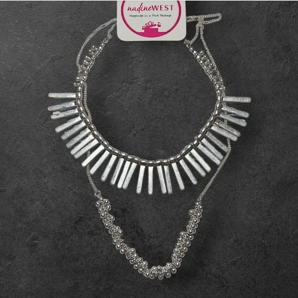 NWT Nadine West Silver Double Strand Statement Necklace